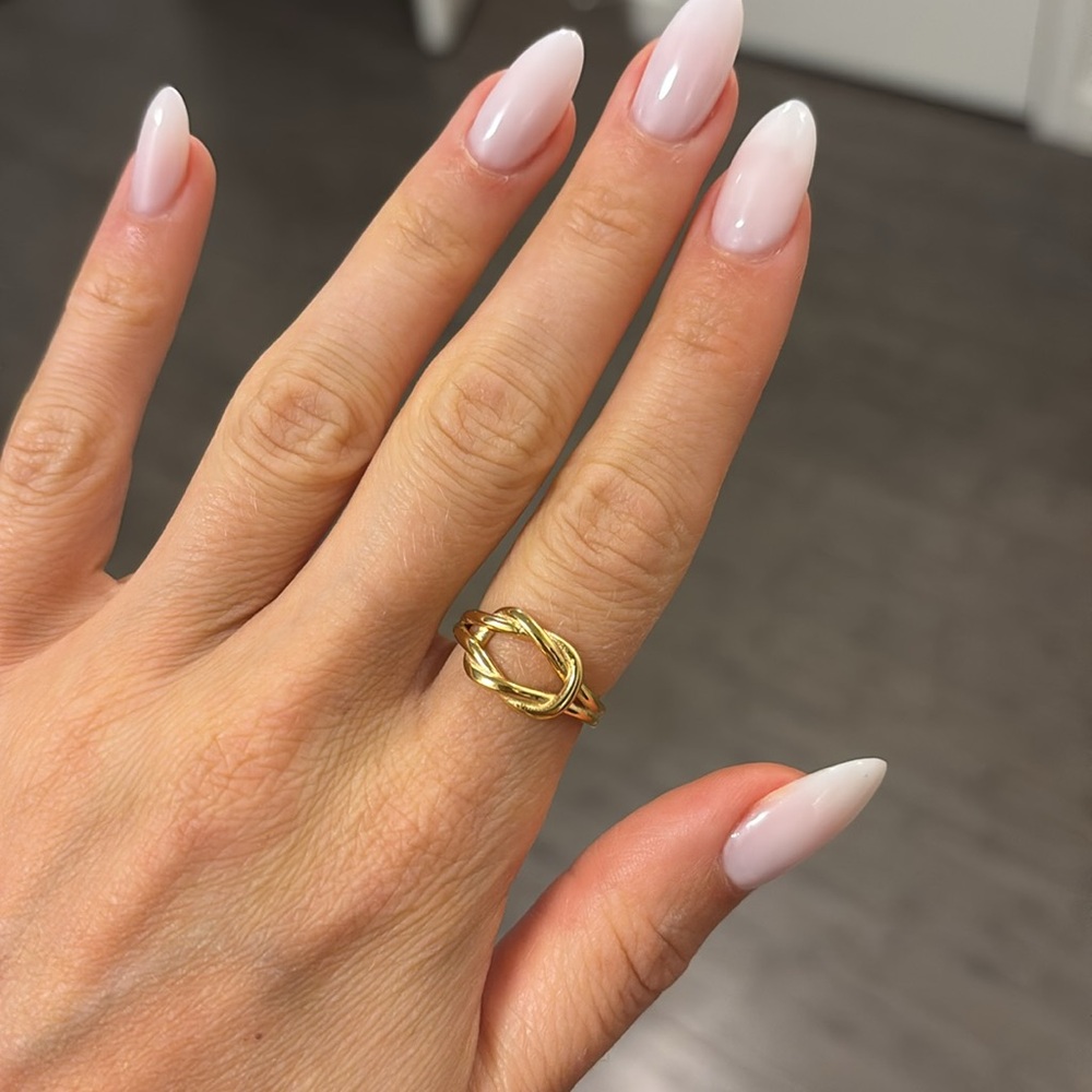 Delicate gold stainless steel twist dainty love knot ring